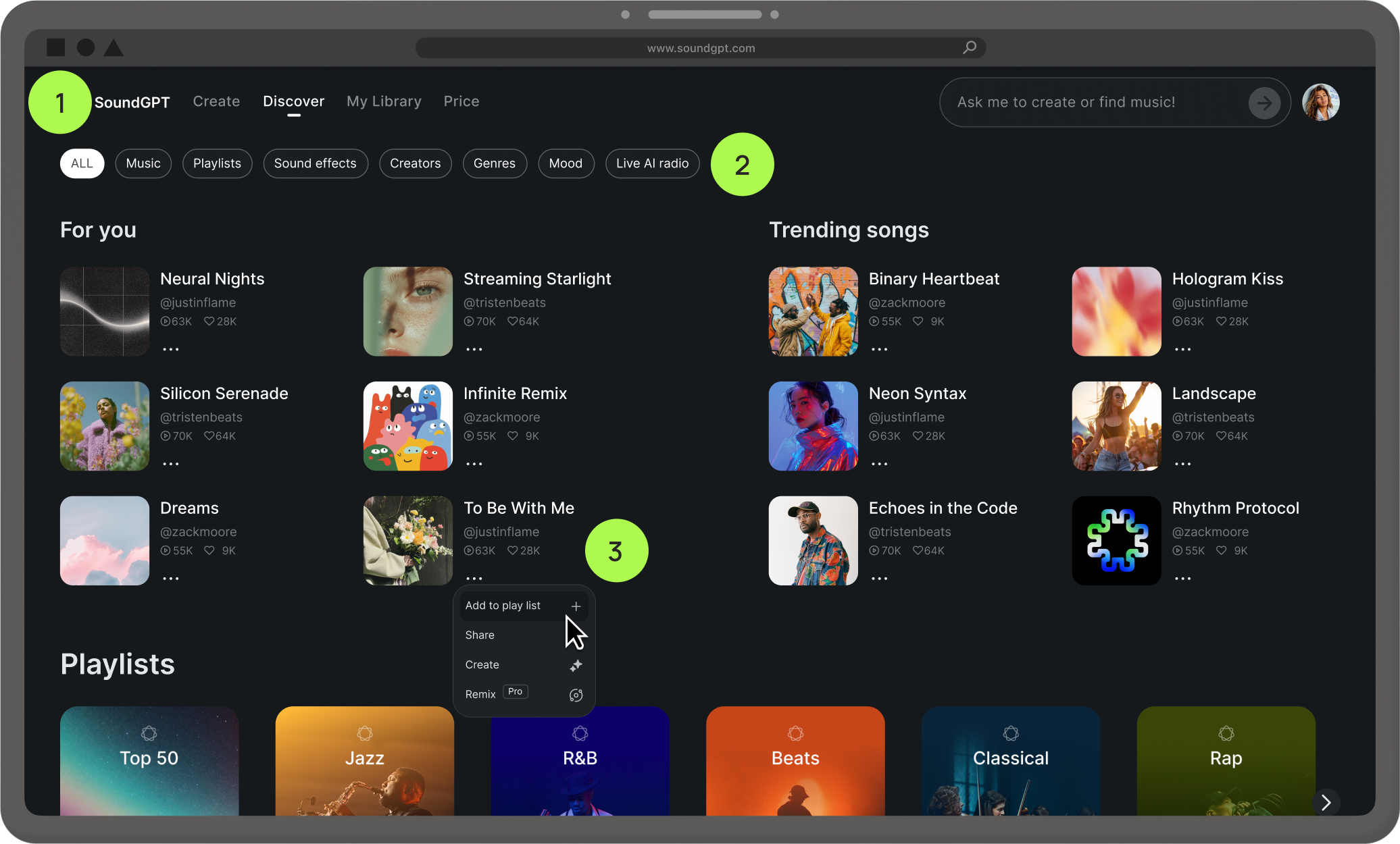 SoundGPT web app discover page image