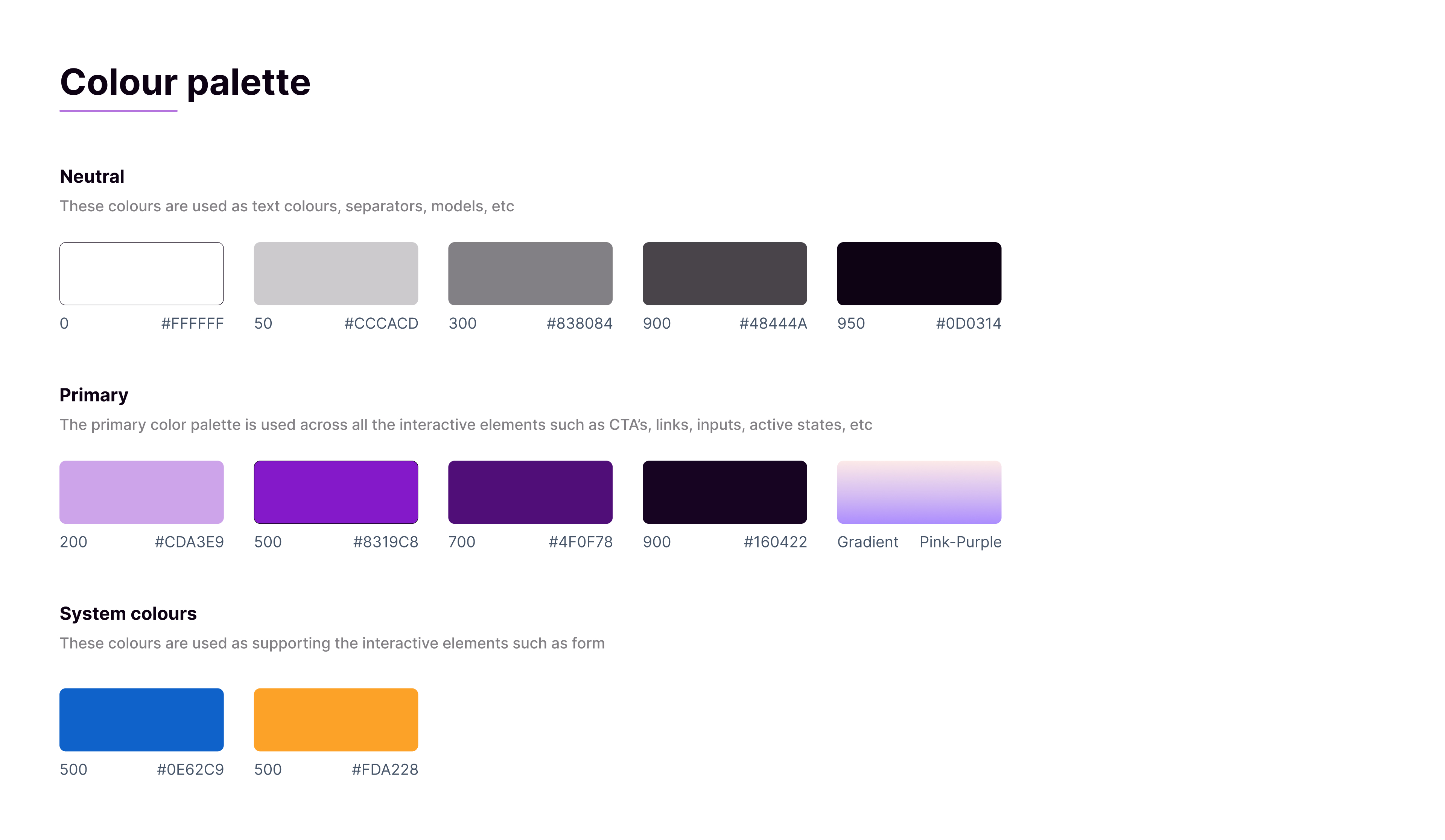 design system colour palette